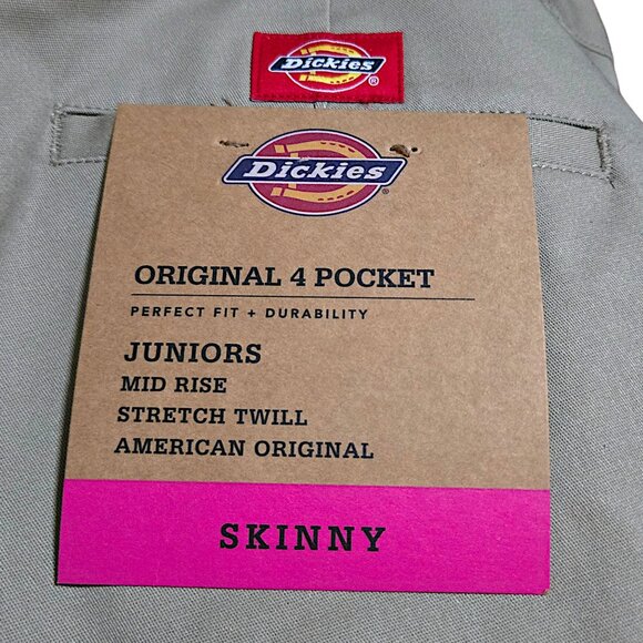 Dickies Juniors Mid-Rise Khaki Skinny Pants Stretch Twill 4‑Pocket Perfect Fit - Picture 2 of 10